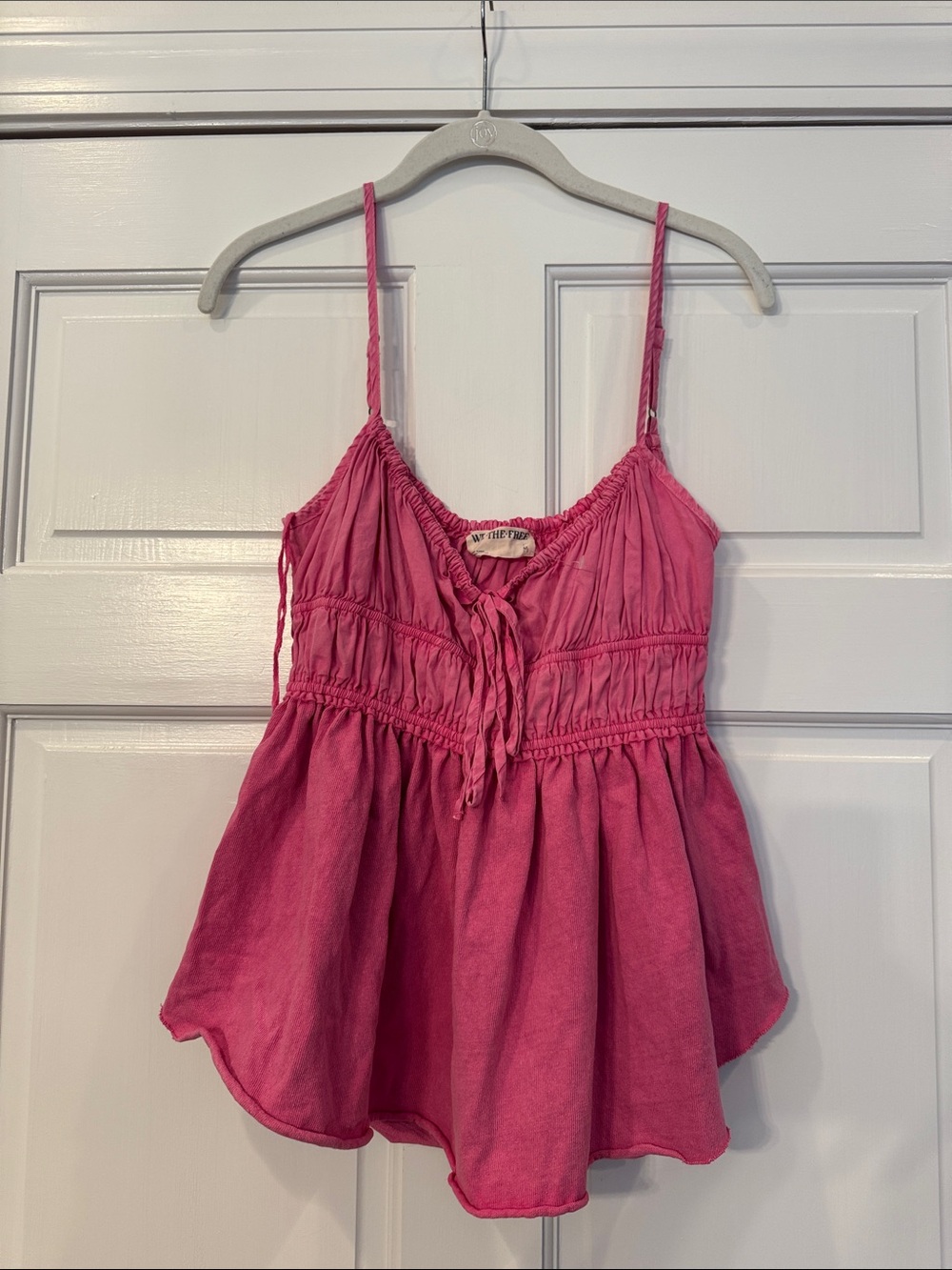 We The Free Pink Ruched Drawstring Peplum Cami